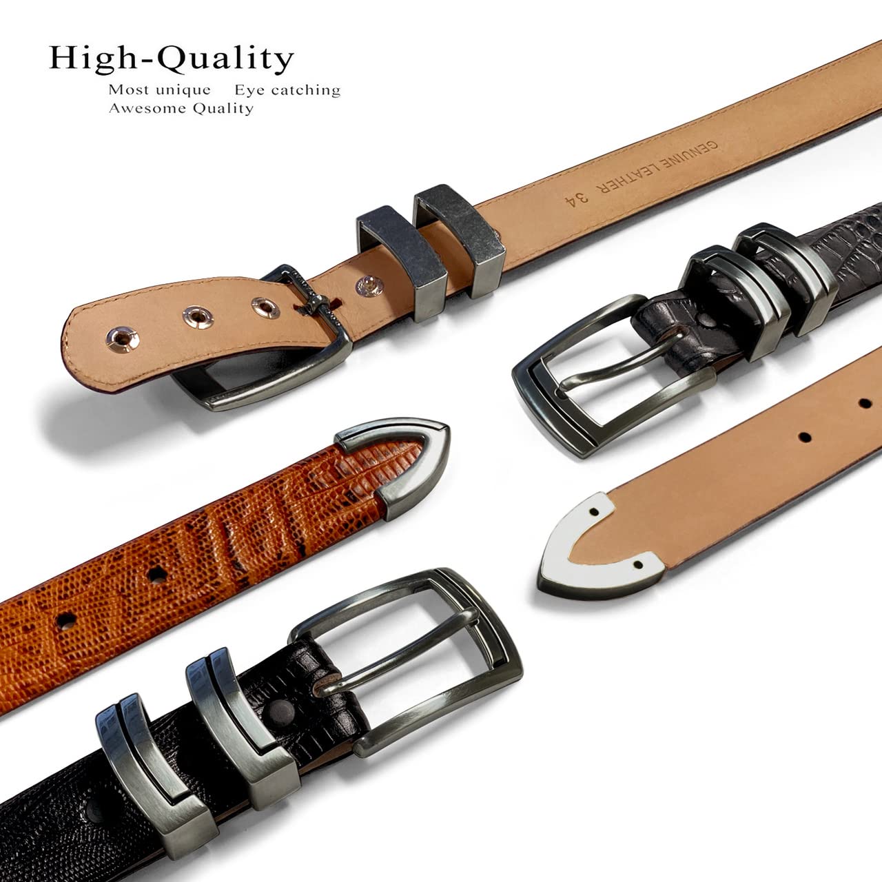 Belts.com BS8191 Gun Genuine Full-Grain Cowhide Leather Designer Golf Dress Belt 1-1/8"(30mm) Wide (Alligator Black, 44)