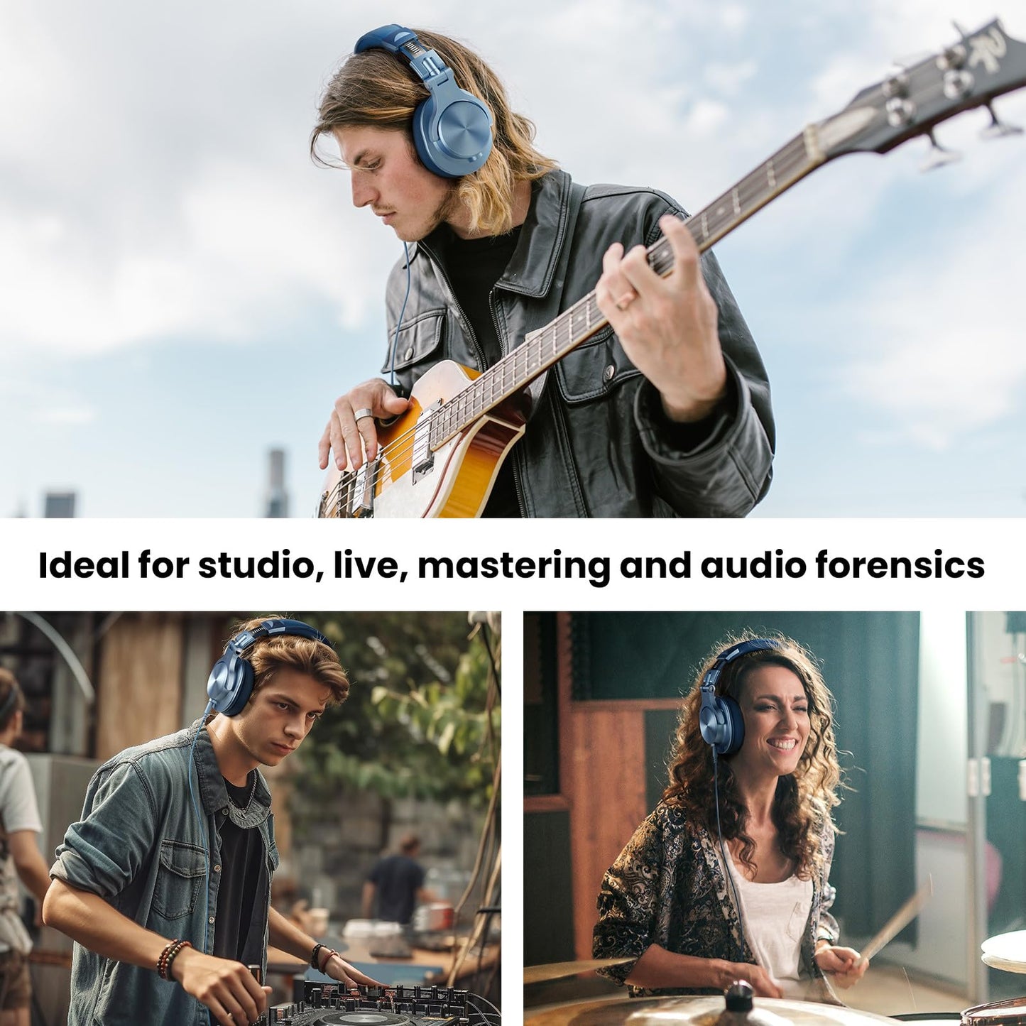 OneOdio A71 Hi-Res Studio Recording Headphones - Wired Over Ear Headphone with SharePort, Monitoring Mixing Foldable Headset with Stereo Sound, 3.5/6.35MM Jack for PC Computer DJ Guitar-Sky Blue
