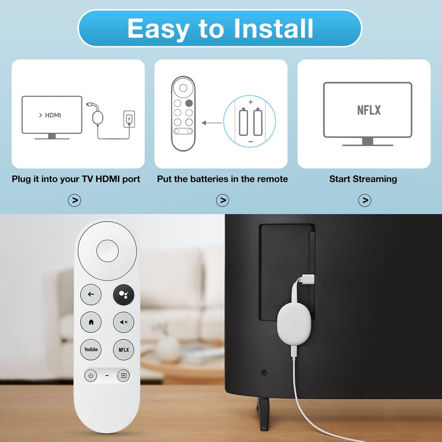 Replacement for Google-Chromecast-Remote, for Chromecast with Google TV Remote 4K/HD & Google TV Streamer 4K(Only for Snow Chromecast Google)