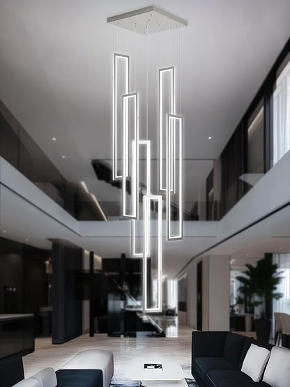 Flashing God Modern Chandelier,6 Ring Led Foyer Chandeliers,Larger High Ceiling Chandelier for Living Room,Rectangle Chandeliers for Entryway Staircase LED Dimming 2700k-6000k