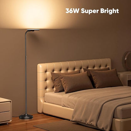 36W LED Floor Lamp, Upgrade Super Bright Standing Lamp, Modern Stepless Dimmable Torchiere Tall Lamp with Remote Control, 350°Rotating Head Reading Floor Lamp for Living Room, Bedroom, Office