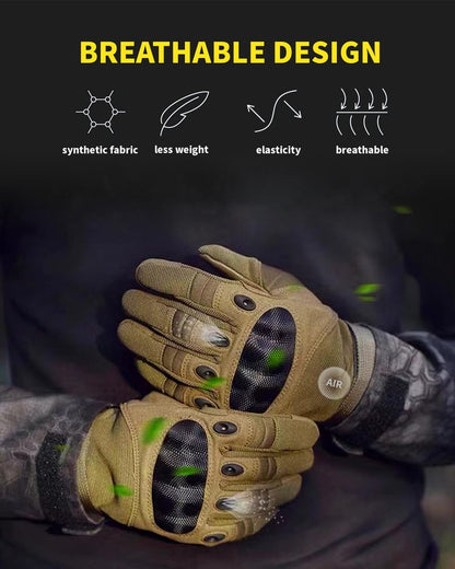 Liovoras Tactical Gloves for Men, Shooting Motorcycle Gloves Hard Shell Knuckle Protection Leather Palm for Riding Airsoft Paintball Climbing Training - Tan, Size XL