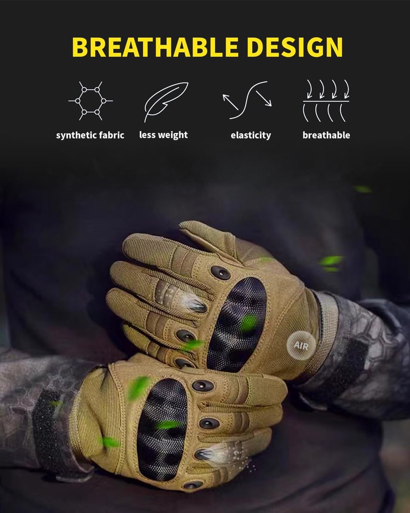 Liovoras Tactical Gloves for Men, Shooting Motorcycle Gloves Hard Shell Knuckle Protection Leather Palm for Riding Airsoft Paintball Climbing Training - Tan, Size M