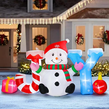 Vigdur 8FT Snowman Christmas Decoration – Christmas Joy and Snowman Blow Up with Built-in LED Lights, Outdoor Christmas Inflatable for Yard, Lawn, Garden, Holiday Party & Home Décor
