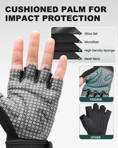 Trideer Weight Lifting Gloves for Women Men with Wrist Support, Workout Gloves Women Full Palm Protection for Gym Training, Fitness, Weightlifting & Pull Ups