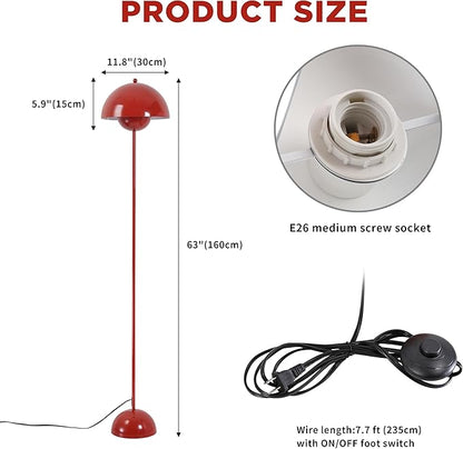 Modern Flowerpot Floor Lamp for Living Room, Industrial Tall Standing Lamp for Bedroom, Metal Shade Reflecting Light Reading Floor Lamp for Bedroom, Nursery Room, Corner(Dark Red)