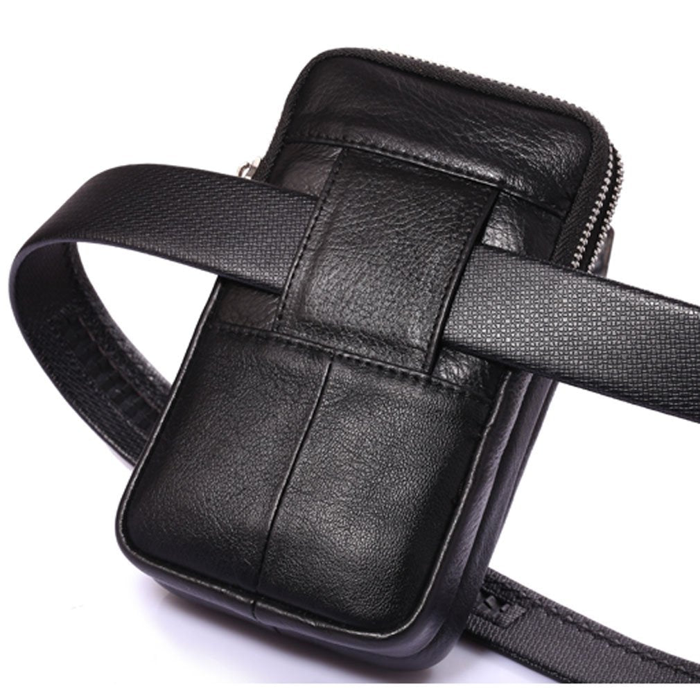 Leather Waist Pack Phone Belt Bag for Men Loop Holster Wallet Cellphone Case Pouch Pack Clip Money Purse for Phone Note Edge Plus (Black)