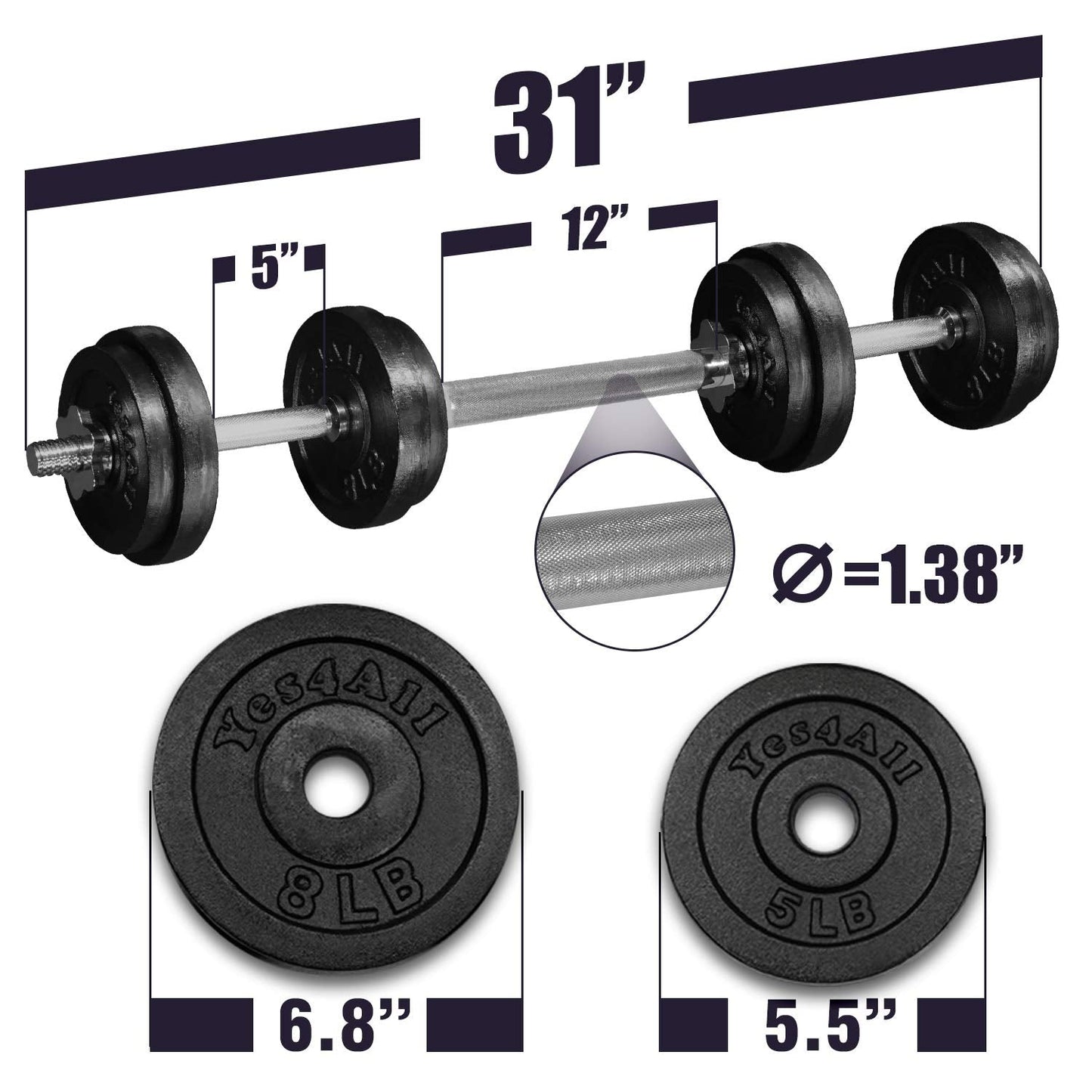 Yes4All Adjustable Weights Dumbbells Set - Exercise & Workout Equipment for Home Gym, Size Options Available 50lb, 60lb