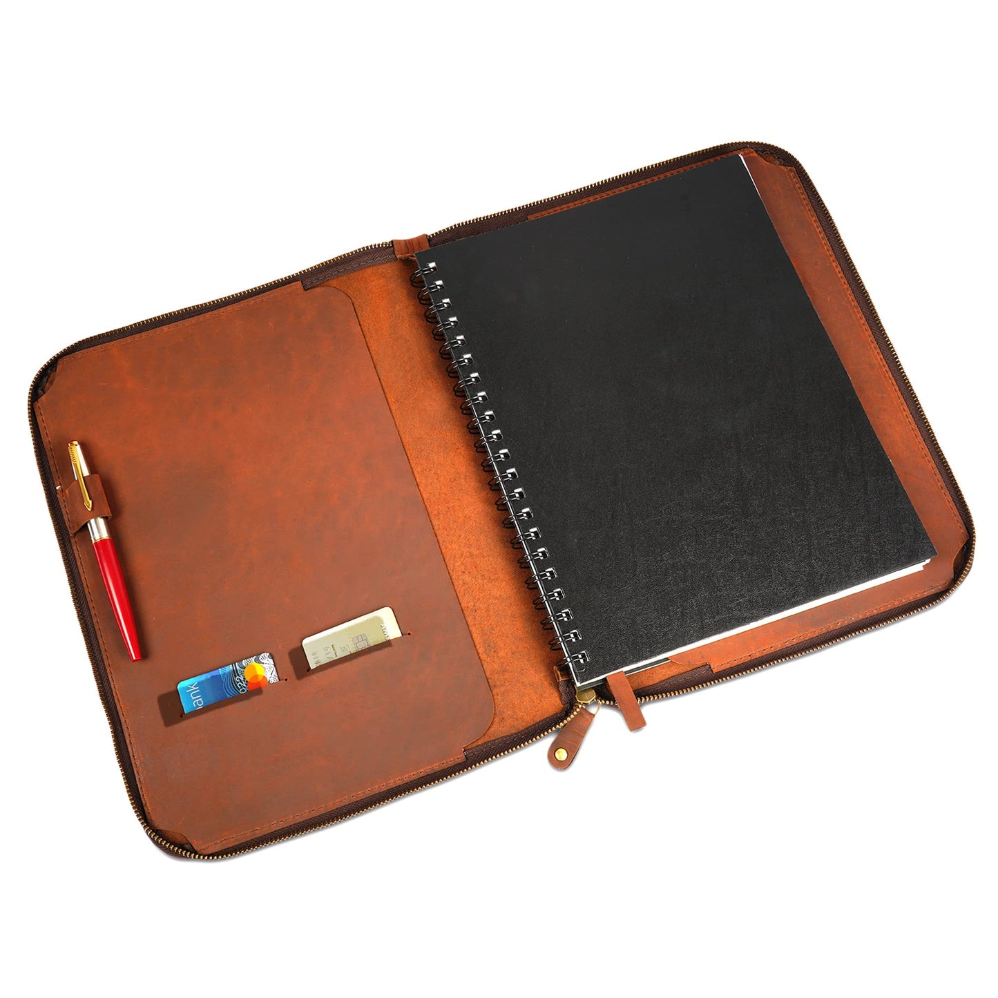 CestAntiQ, Heavy Duty Full Grain Leather Journal Cover (8.5 x 11 in.), Refillable Cahier XXL, Refillable Spiral Notebook (8.5 x 11 in.), Handmade Zippered Leather Journal Cover : Brown