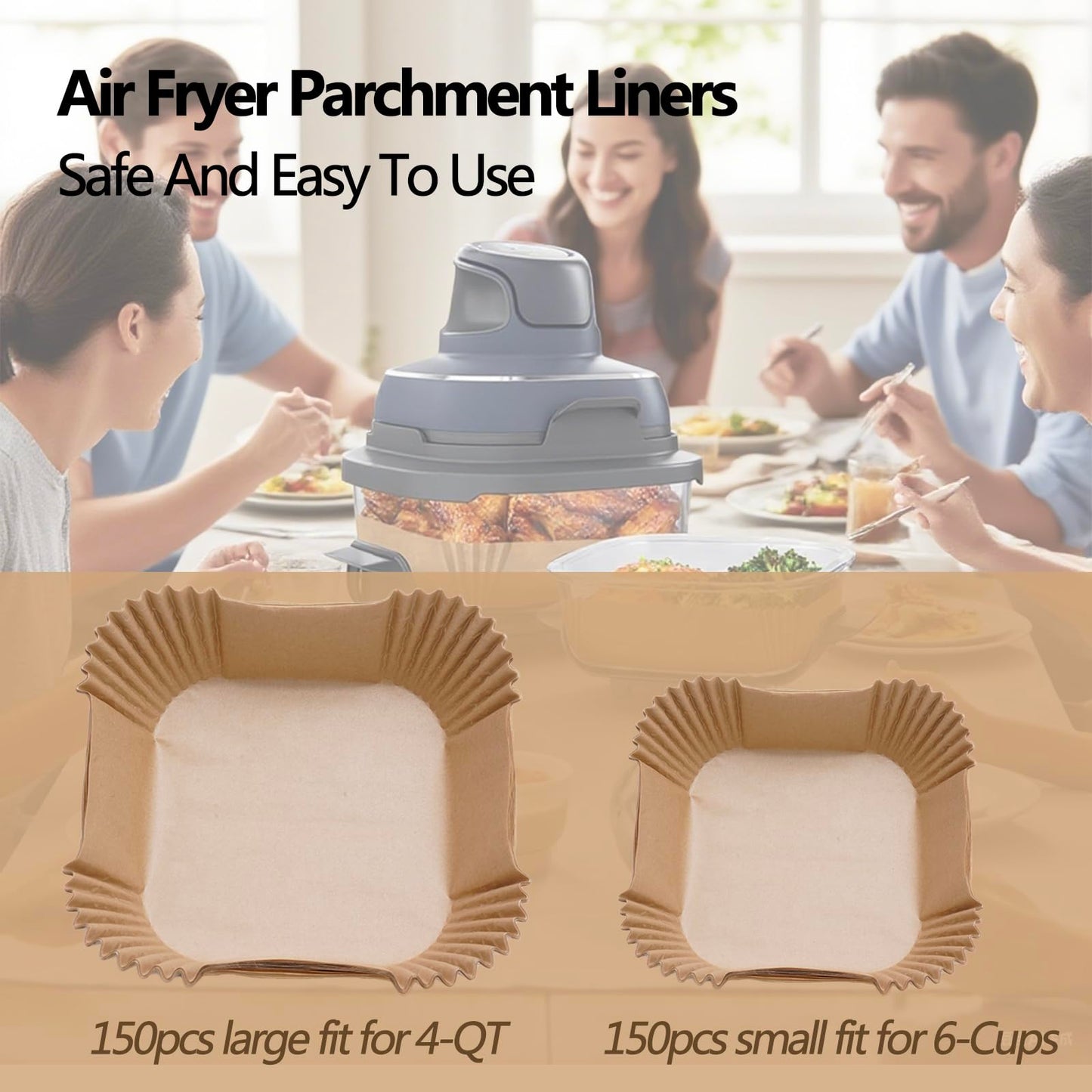 Air Fryer Disposable Paper Liner, 100PCS Food Grade Parchment Liners for Ninja DZ201,Ninja Foodi Dual Air Fryer Accessories Baking Paper (9 * 6, Natural)