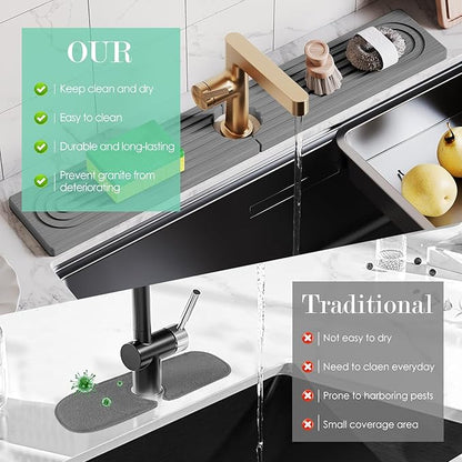 Stone Faucet Mat for Kitchen Sink, Diatomite Drying Stone Tray & Sink Protector