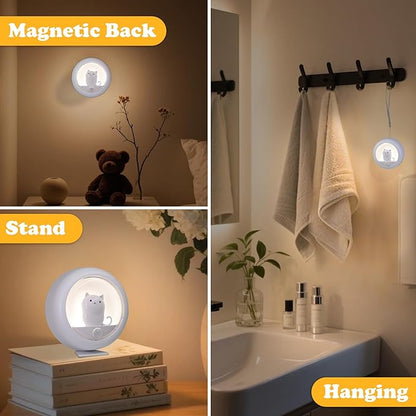 Attivolife Cat Motion Sensor Night Light, Cute Cat Magnetic LED Rechargeable Lamp with Dimmable, Portable Room Bedroom Bathroom Kitchen Wardrobe Stair Locker Wall Decor Lamp for Kid Teen(White x 2)
