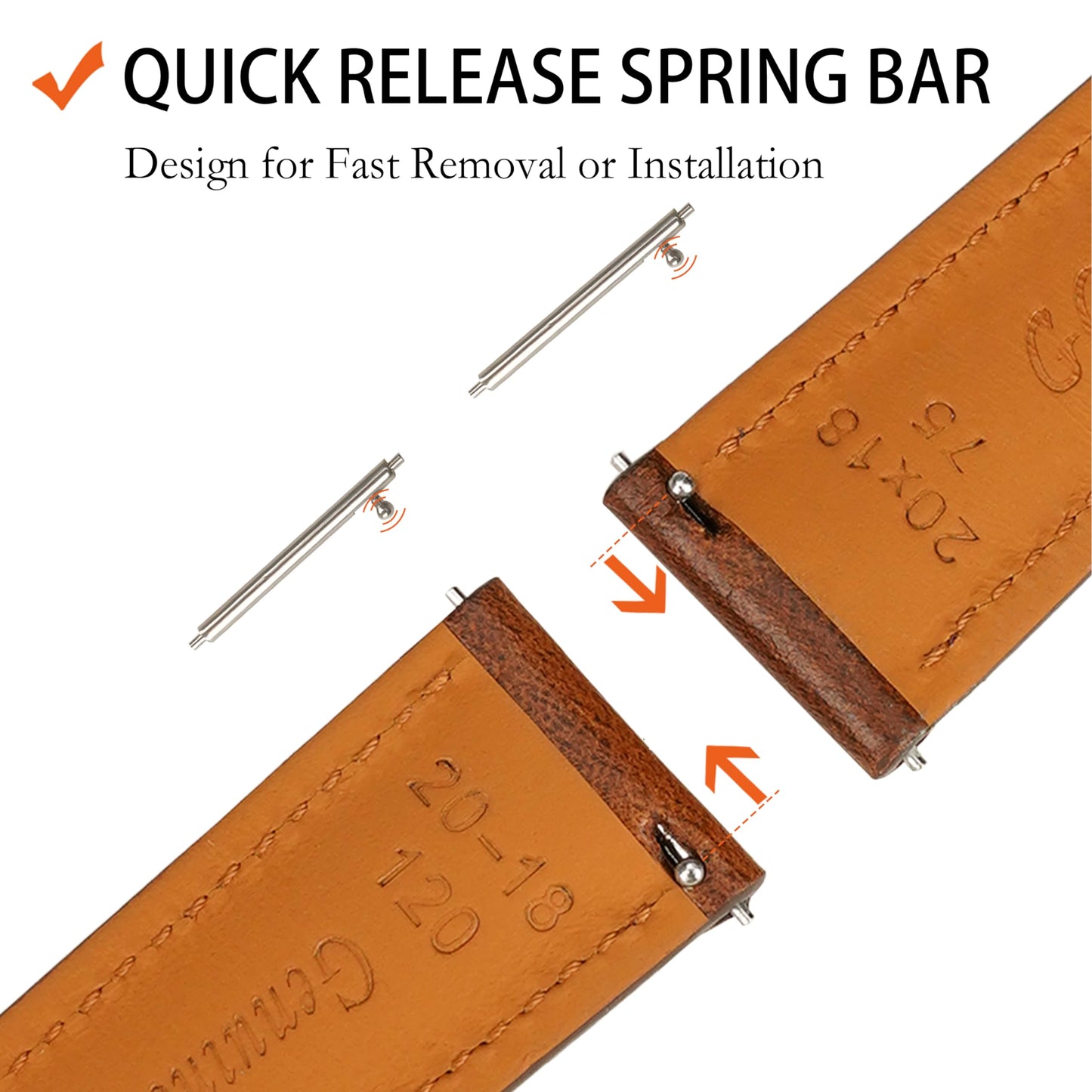 Gomvadr Quick Release Leather Watch Bands for Men 14mm 16mm 18mm 19mm 20mm XL 21mm 22mm XXL 24mm ,Vintage Oil Wax-tanned Pull-up Men's Watch Bands Replacement Leather Watch Straps for Men Women(Cognac with Contrast Stitch, 18mm-Regular)