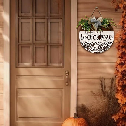 Welcome Football Front Door Sign Spring Summer Wooden Hanging Signs with Wreath And Bow Rustic Seasonal Football Game Sports Round Door Signs for Farmhouse Home Family Wall Decorations 12 X 12 Inches