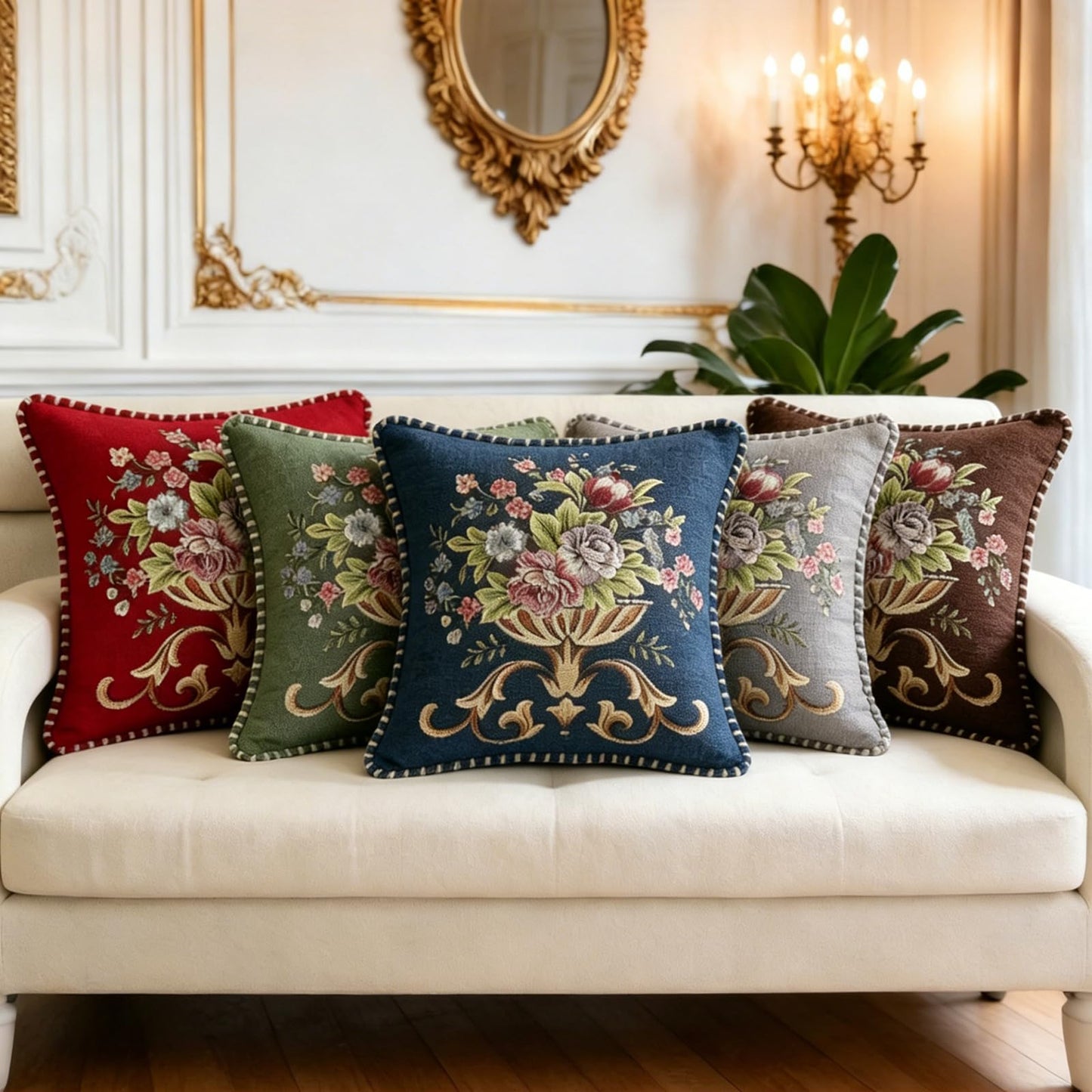 Qupace 2 Pcs Gray Chenille Vintage Embroidered Throw Pillow Covers 18x18in,Grey Tassel Vintage Pattern Pillow Covers, Floral Embroidered Cushions Covers for Sofa Couch Bed Chairs Car