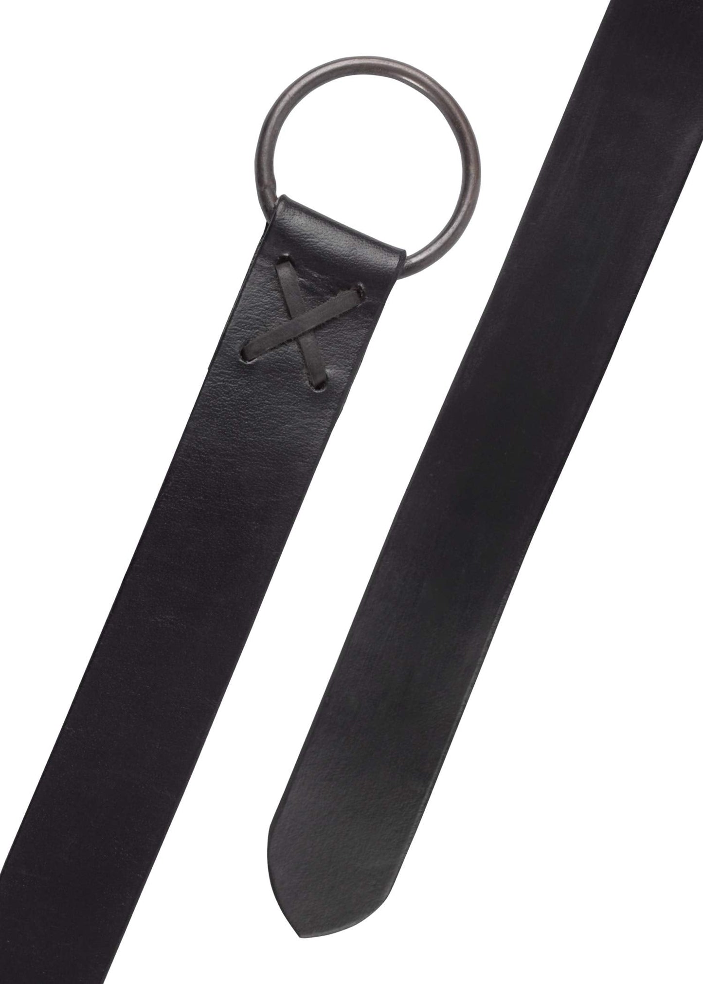 Battle-Merchant Medieval Leather Ring Belt with Decorative Cross-Lacing, Long Viking Renaissance LARP Belt in Black 75 Inche