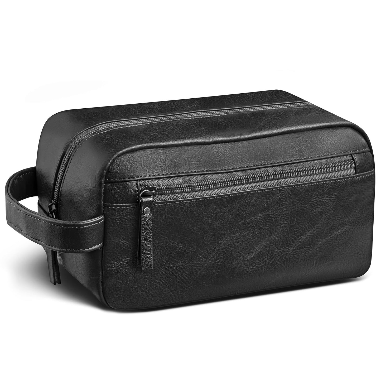 Ezday Travel Toiletry Bag for Men and Women, Travel Shaving Dopp Kit Water-resistant Bathroom Toiletries Organizer PU Leather Cosmetic Bags (Black)