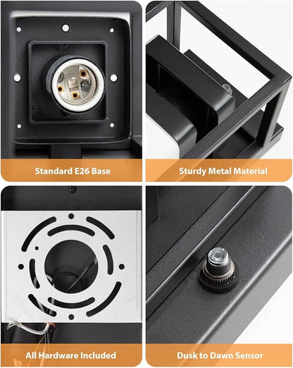 SHIMR Outdoor Wall Light with Dusk to Dawn Sensor, Black Outdoor Light Fixture with LED Bulb Included, E26 Base, Waterproof Exterior Sconce for Porch Garage Front Door