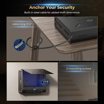 ONNAIS Iron PRO Biometric Fingerprint Gun Safe for Handgun, Swift Entry Gun Lock Box Featuring with Interior Light and Emergency Power Supply, Pistol Safes for Home, Nightstand, Bedside, and Car