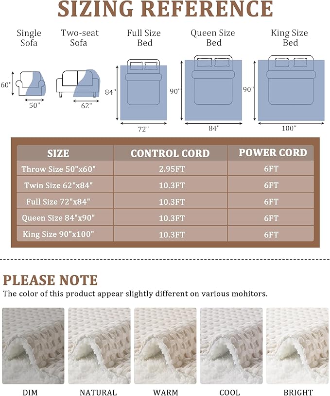 CAROMIO Heated Blanket Queen Size with LCD Dual Controller, Waffle Weave Fast Heating Electric Blankets, 10 Heat Levels & 1-12H Time Settings, ETL Certified, Machine Washable, Beige, 84" x 90"