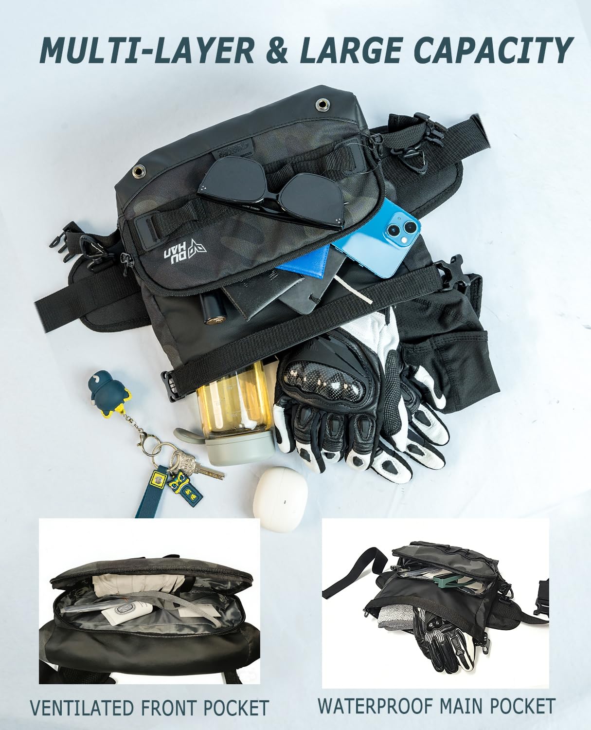 DUHAN Multi-Function Motorcycle Waist Bag – Waterproof Adjustable Leg & Tactical Pack 4-Way Wearable for Motorcycle, Hiking, Cycling, Outdoor Work