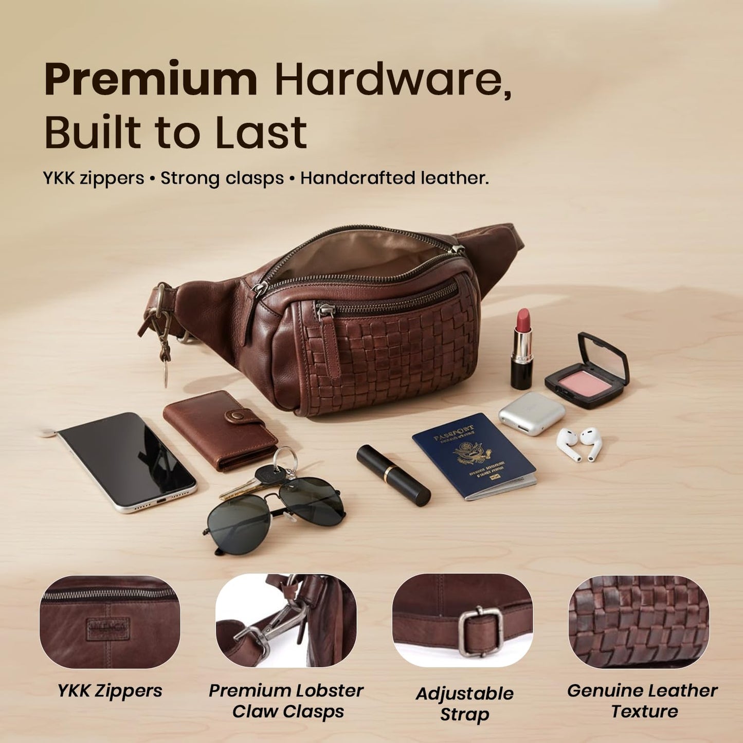 Vilenca Holland Genuine Leather Waist Bag Unisex, Waist Bag for Travel Trendy Casual Travelling Essentials Kept Bag Stylish, Durable, and Secure Travel Companion(VL-094-BROWN)
