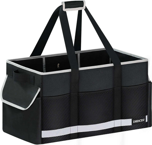 DSDCDJ Upgrade Extra Large Utility Tote Bag with Reflective Strip, Standing Reusable Grocery Bags with Hard Bottom & 4 Sided Reinforced, Collapsible Utility Tote with Handles for Shopping, Beach, Car