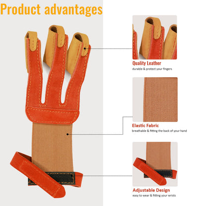 Luoyer Archery Gloves 3 Finger Leather Shooting Glove Archery Protective Gear Accessories for Traditional Bow Recurve Bow Men Adult Women