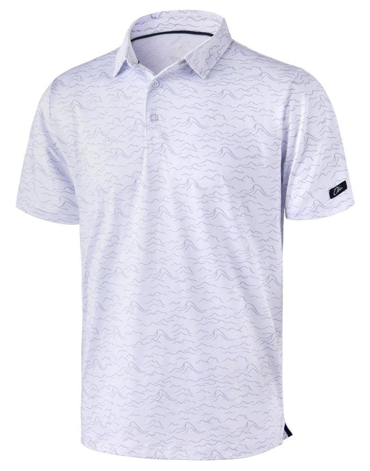 Obla Mens Golf Polo Shirts Short Sleeve Dry Fit Performance Moisture Wicking Casual Print Collared Golf Shirts for Men (White Peak_S)