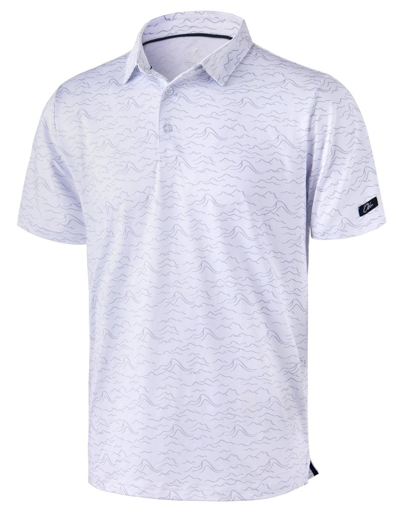 Obla Mens Golf Polo Shirts Short Sleeve Dry Fit Performance Moisture Wicking Casual Print Collared Golf Shirts for Men (White Peak_XXL)