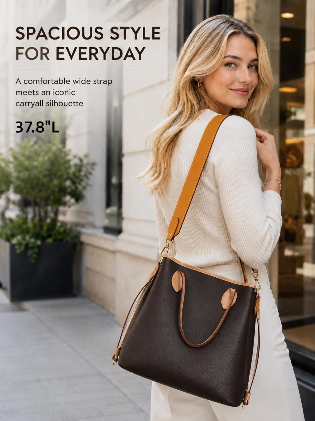 LOFZAR Wide Vachetta Leather Replacement Bag Strap, Fits Neverfull PM/MM/GM Graceful and More (25.5" L, Beeswax)