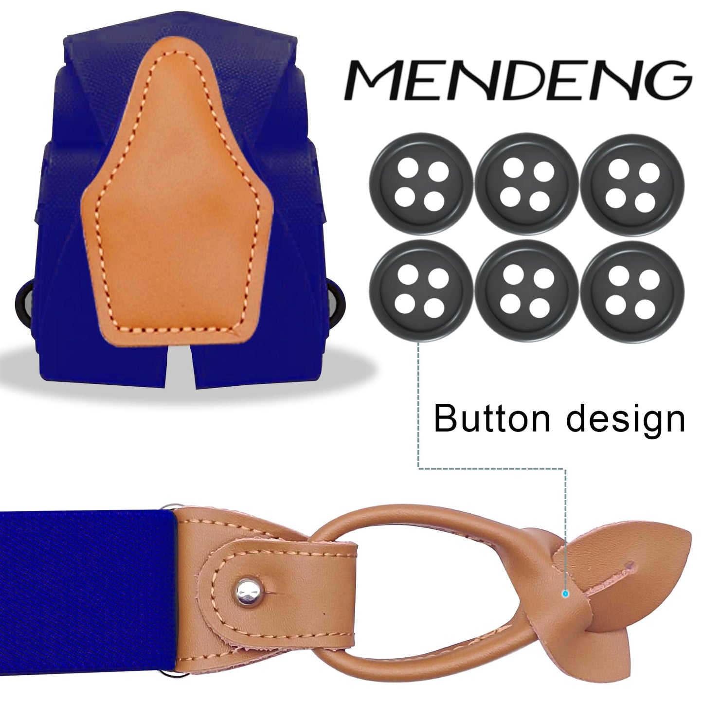 MENDENG Men's Suspenders Braces Leather Strap Father/Husband's Gift 6 Buttons