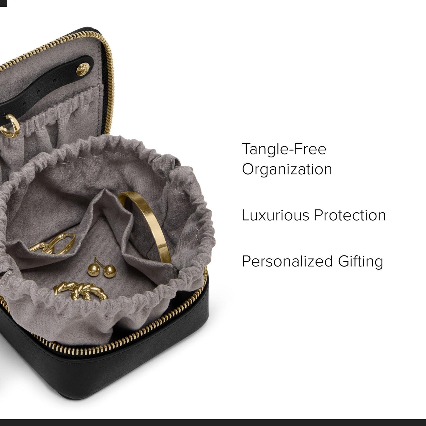 TUMI - Belden Jewelry Case - Women's Premium Leather Travel Accessories Organizer - For Earrings, Rings, Bracelets - Black with Light Gold Hardware
