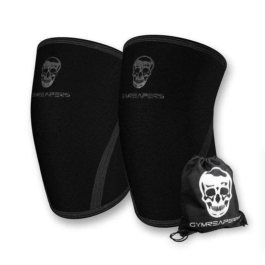 Gymreapers Knee Sleeves (1 Pair) with Gym Bag - IPF Approved - Support Compression Brace for Squats, Fitness, Weightlifting, Cross Training, Powerlifting - 7MM Neoprene Sleeves - For Men & Women (Black/Black, Small)