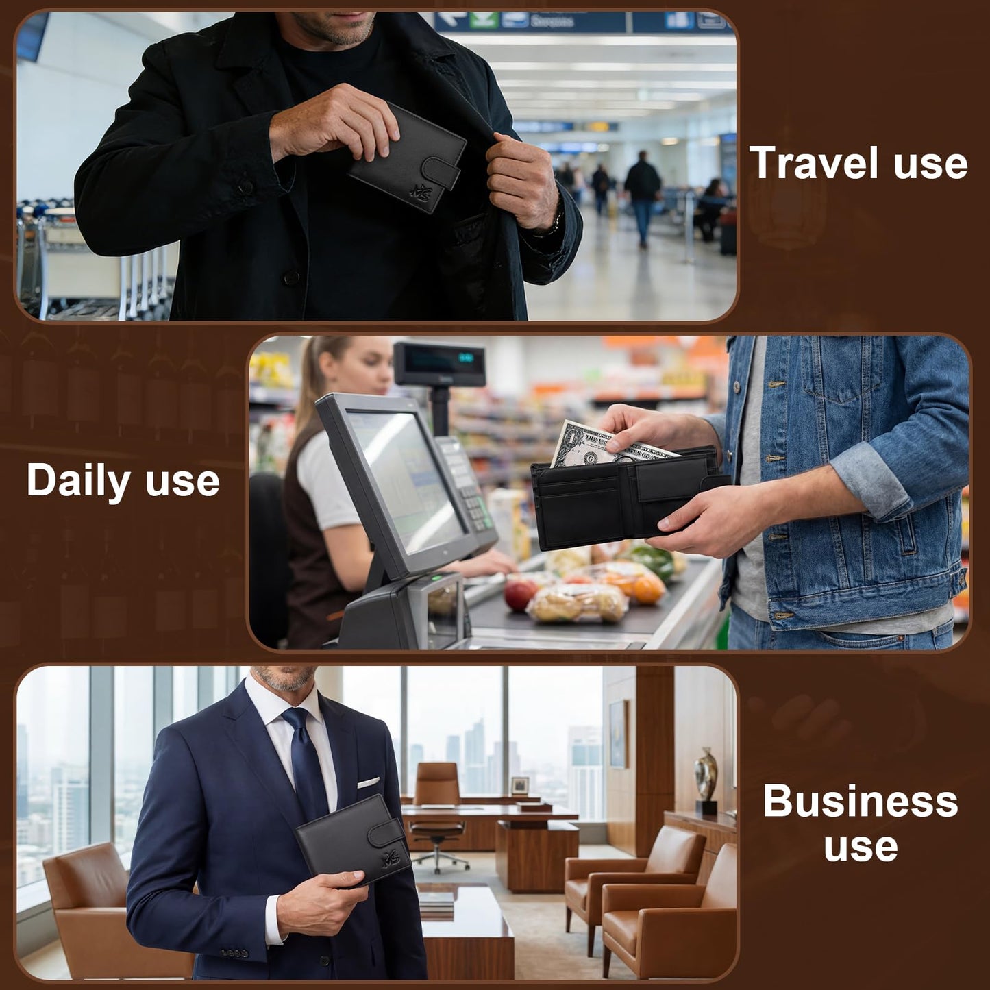 MS MOSHARK Full Grain Leather Wallet for Men Bifold,RFID Blocking,High Capacity with Coin Pocket,Durable Top-Grain Leather Business Wallet, Ideal Birthday Gift for Husband or Father