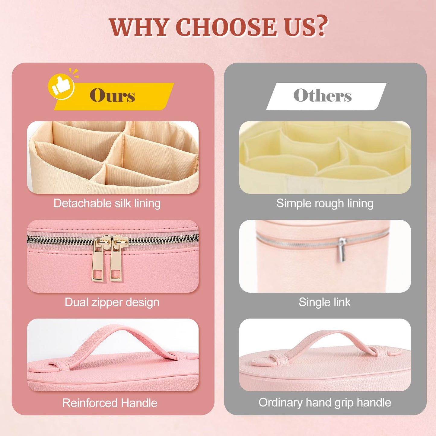 MaqSacion Makeup Bag Vanity Case for Women Leather Cosmetic Bag Makeup Organizer Case Portable Travel Toiletry Bag With Removable Compartments and Handle - Pink