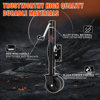 2000 lbs Trailer Jack with Wheel, with Bolt-on Mounting Hardware, 12 Inch Lift, Capacity Swivel Boat Trailer Jack with Dual Wheel 6 Inch Swing Back RV Camper