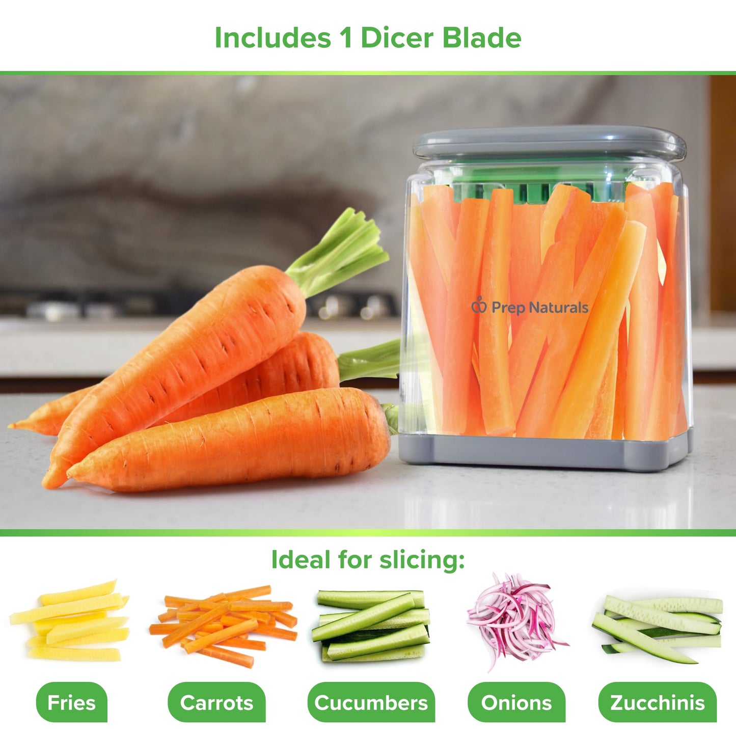 PrepNaturals 3-in-1 French Fry Cutter - Potato French Fry Cutter - French Fries Cutter - Food Chopper Manual Hand - Veggie Cutter - Vegetable Chopper