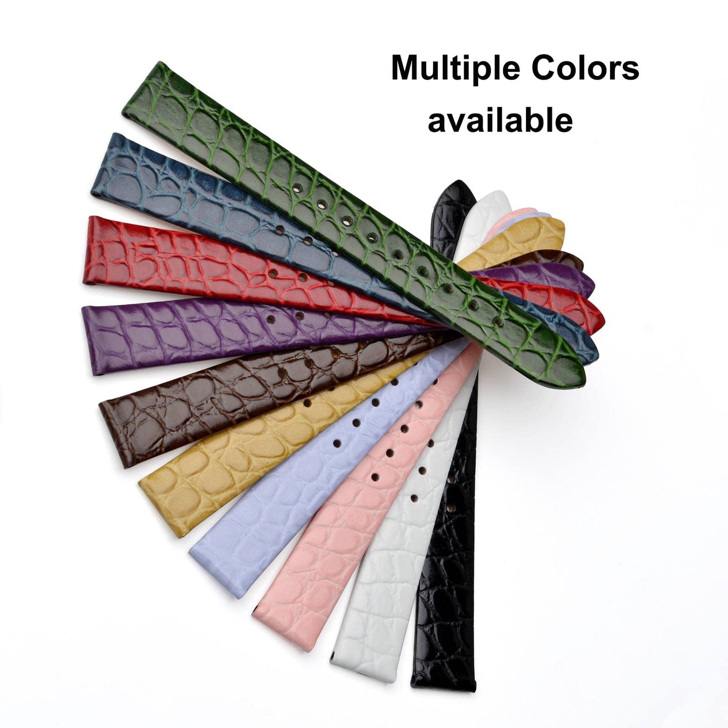 BISONSTRAP Watch Straps for Women, Crocodile Pattern Leather Thin Watch Replacement Bands,12mm, Black with Gold Buckle