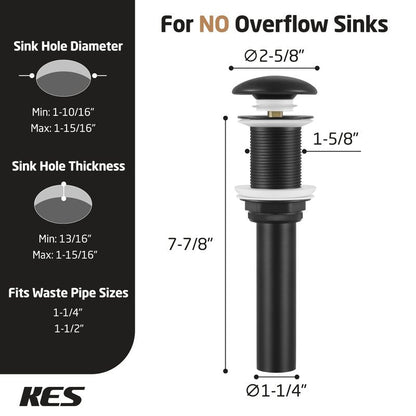 KES Solid Ceramic Cap Bathroom Sink Drain Without Overflow, Pop Up Drain for Bathroom Sink, Ceramic Bathroom Sink Stopper, All-Metal Body Matte Black, S2008D-CB