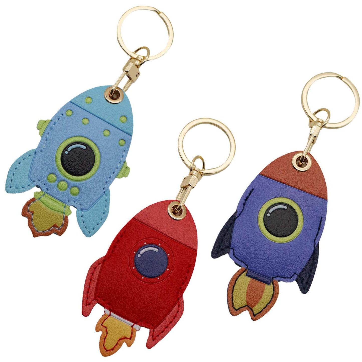 NWIUREN Rocket Leather Keychain - Lightweight and Functional, 3-Pack for Wallet Keys, Bags, and Pets, and Backpacks