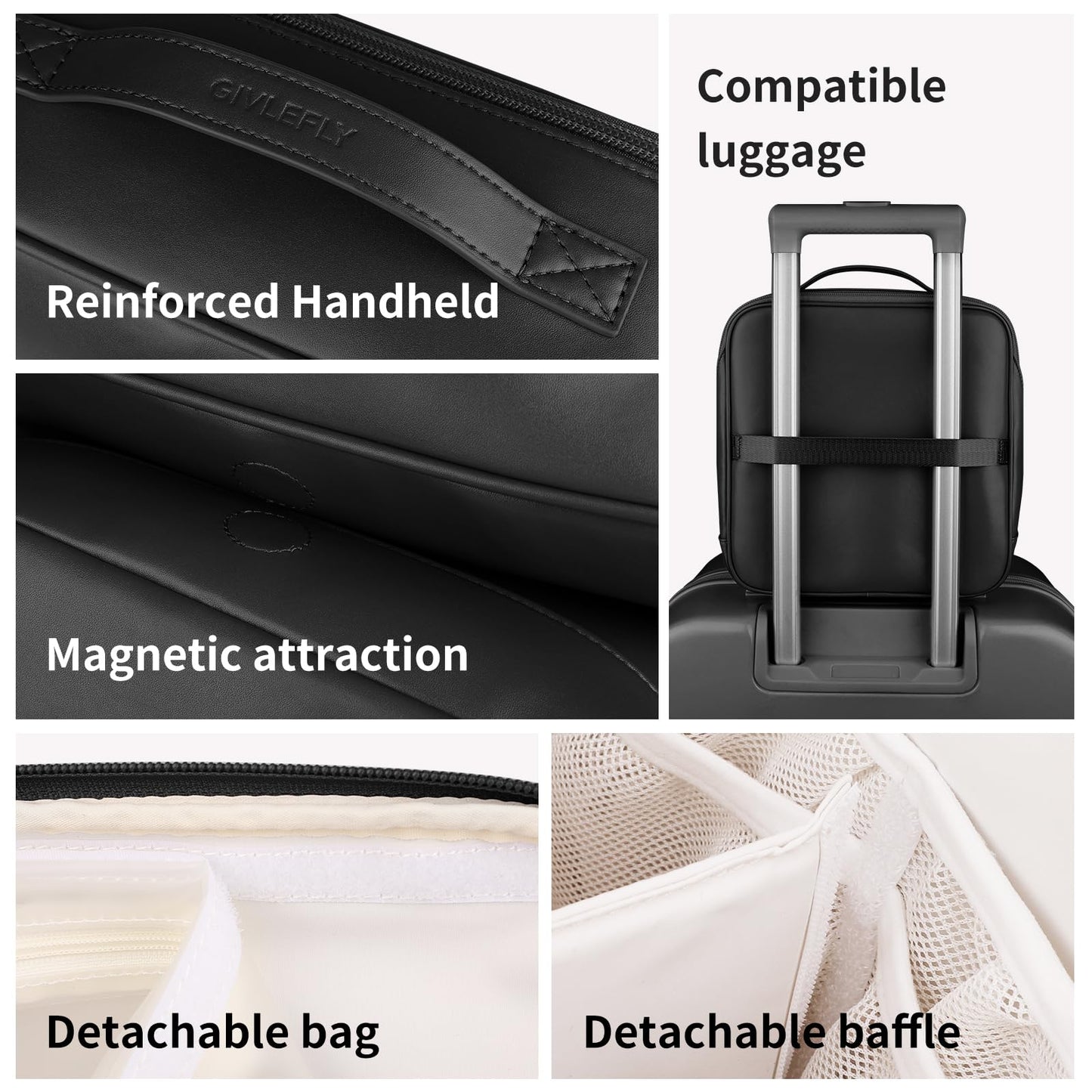 GIVLEFLY Travel Makeup Bag for Women, Large Capacity Cosmetic Bag Organizer with Handle, Waterproof Makeup Case with Brush Compartment and Divider for Toiletries & Skincare
