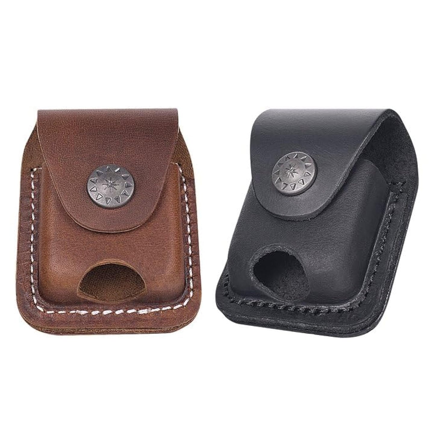 Handmade Fliptop Leather Lighter Pouch Case Holder with Pocket Belt Loop (Brown+Black)