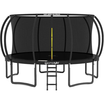 JUMPZYLLA Trampoline Outdoor 8FT 10FT 12FT 14FT 15FT 16FT with Enclosure and Ladder, ASTM Approved Recreational Trampoline for Kids and Adults, Anti-Rust Coated Frame