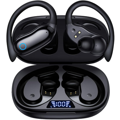 GNMN Active Noise Cancelling Ear Buds Wireless Earbuds 96hrs Playback Bluetooth Headphones Dual Battery Display Stereo Bass Earphones with Earhooks Microphone IPX7 Waterproof for Sports/Workout