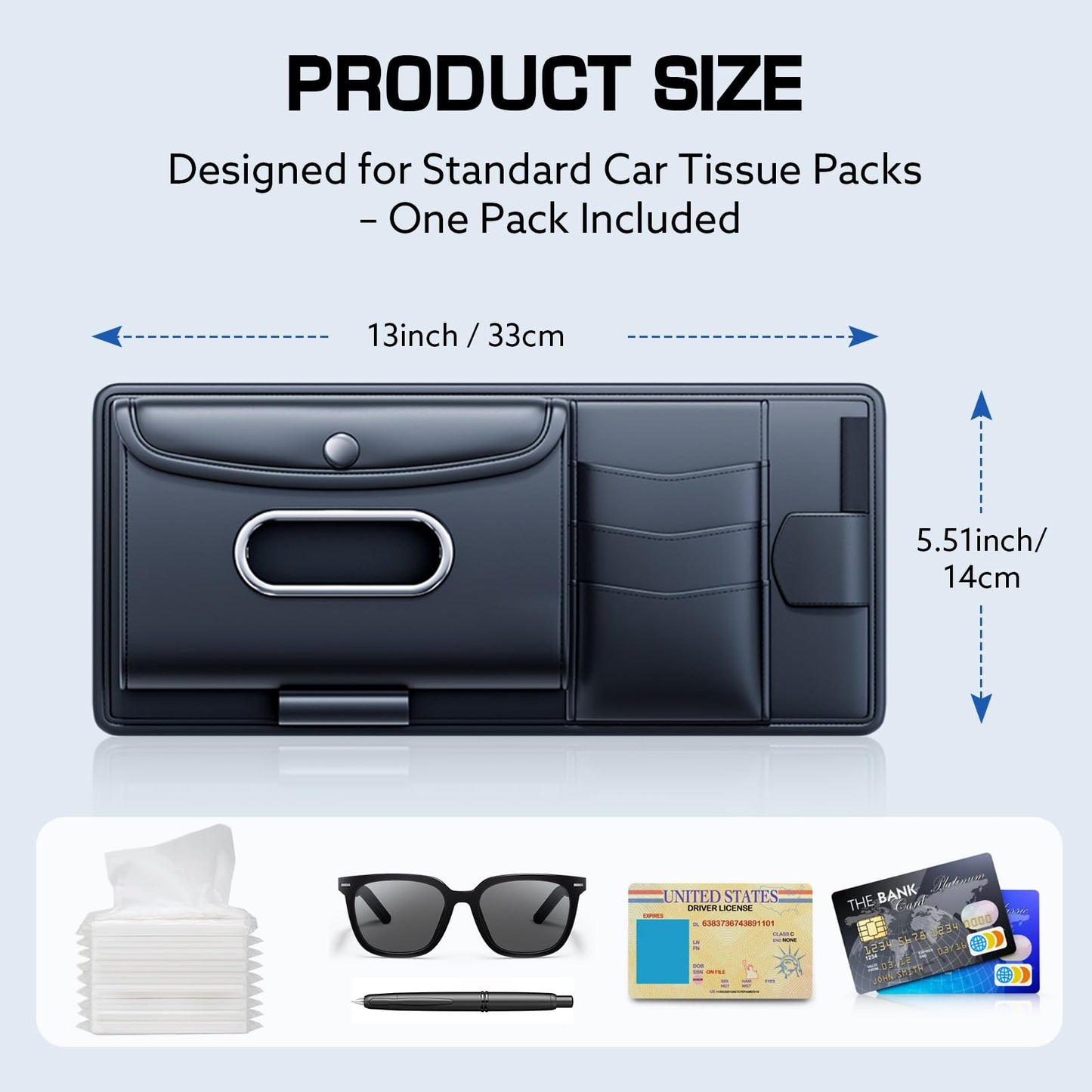 ULPOCMU Leather Car Visor Organizer with Tissue Holder, Card Holder and Sunglasses Clip