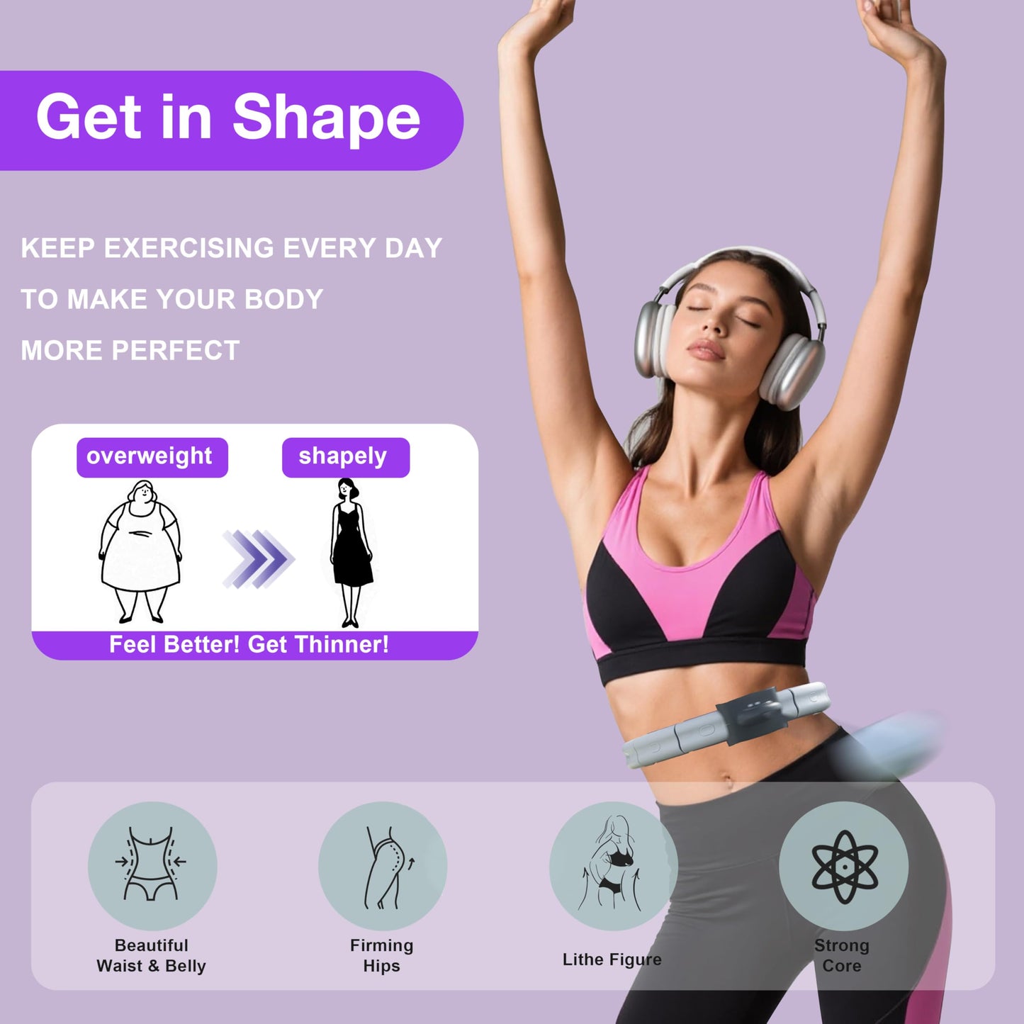 Gonideerix Infinity Smart Hula Hoop, Adjustable 24''-41'', Weighted Fitness Hoop for Exercise, Core Training, Weight Loss & Fat Burning, Indoor Cardio with LED Counter(Pink)