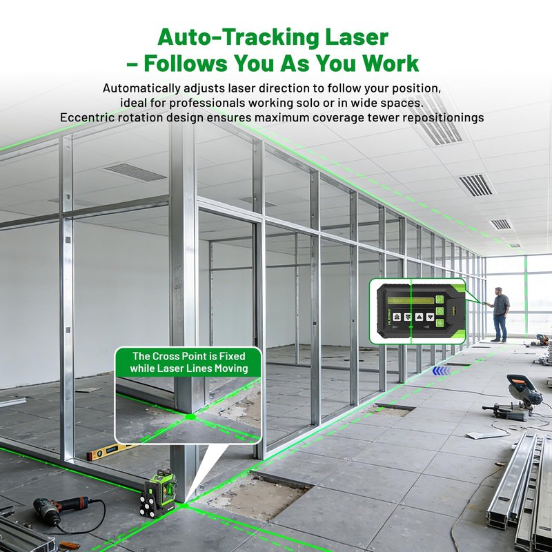 Huepar Laser Level 360 Self Leveling Outdoor with Fixed-Point Pivot Alignment Adjustment, 1/13"Precision Lazer Leveler with Pulse Mode, Adjustable Brightness, Remote Control Receiver, Solo Projects