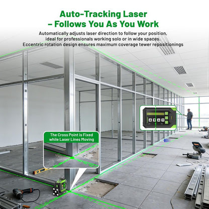 Huepar Laser Level 360 Self Leveling Outdoor with Fixed-Point Pivot Alignment Adjustment, 1/13"Precision Lazer Leveler with Pulse Mode, Adjustable Brightness, Remote Control Receiver, Solo Projects