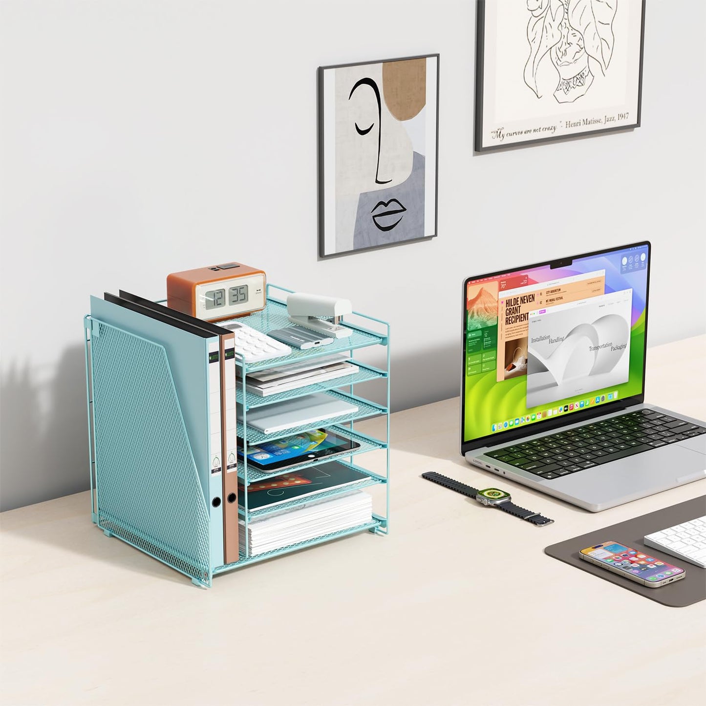gianotter Desk Organizers and Accessories, 6-Tier Paper Organizer with File Holder, Document Organizer, Office Decor, Home Office Essentials (Blue)